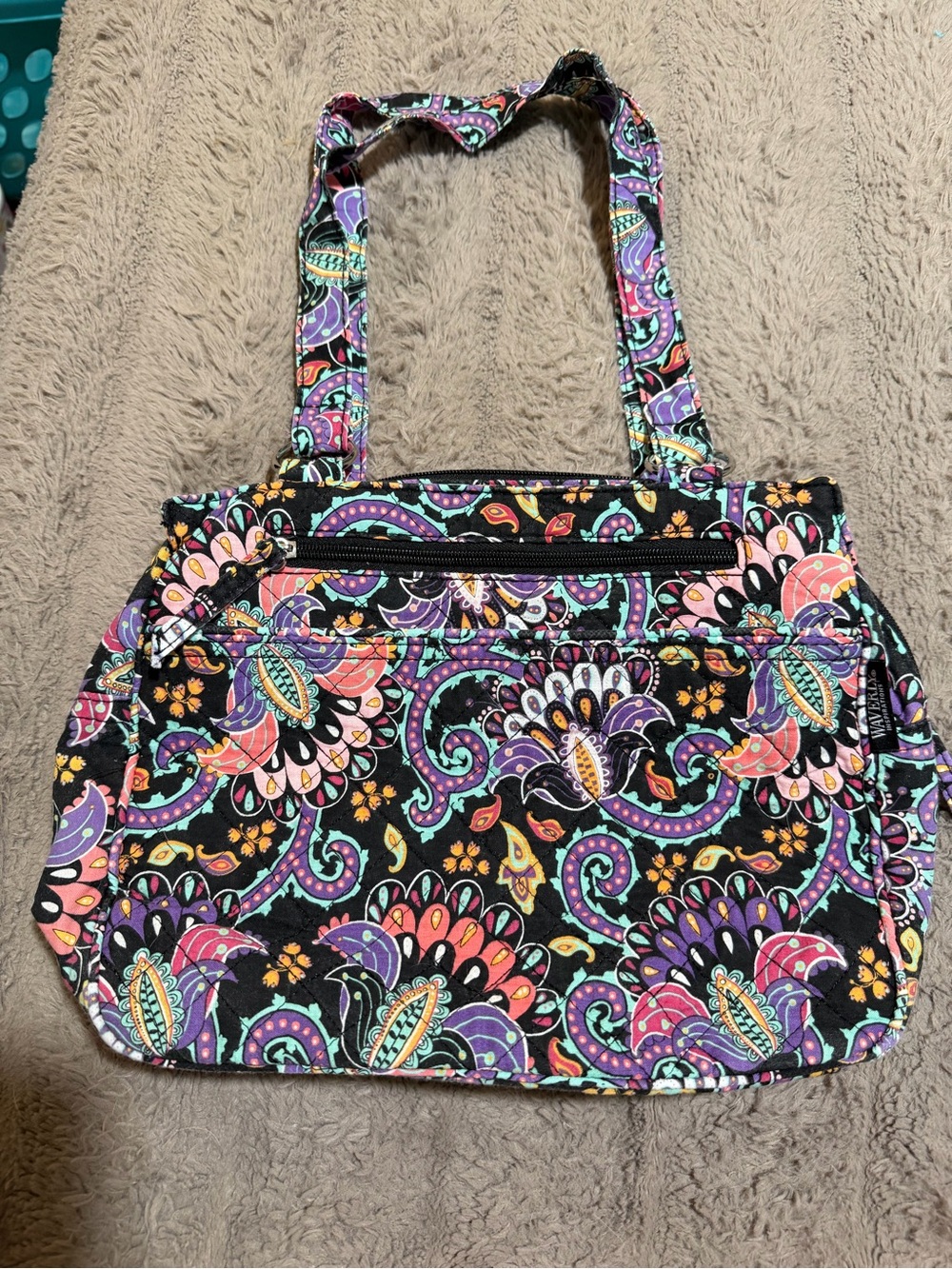 Waverly Quilted Paisley Shoulder Bag in Black, Purple, Pink and Teal